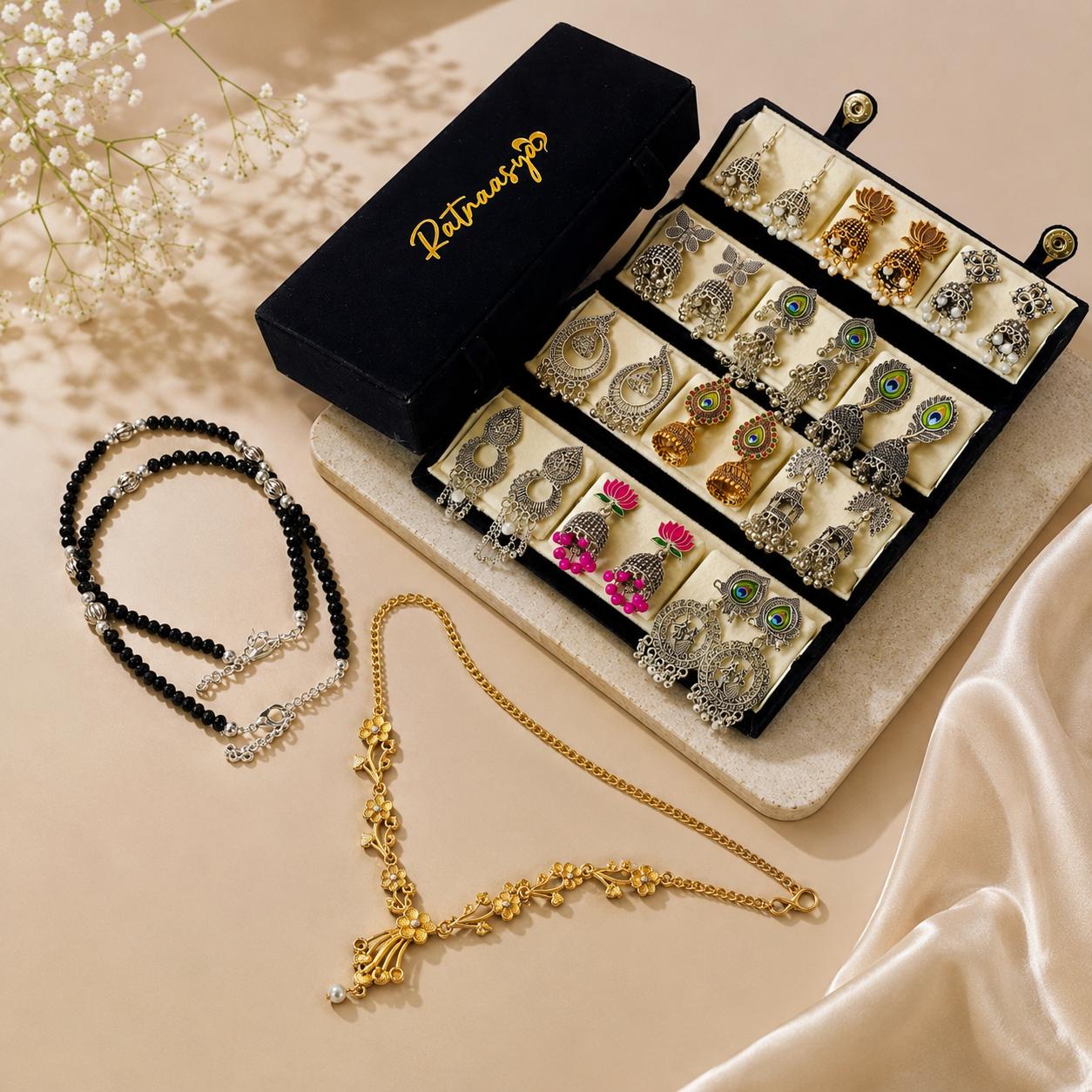 12 Pair Premium Jhumka Earrings Combo Box - Ratnaasya