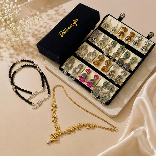 12 Pair Premium Jhumka Earrings Combo Box - Ratnaasya