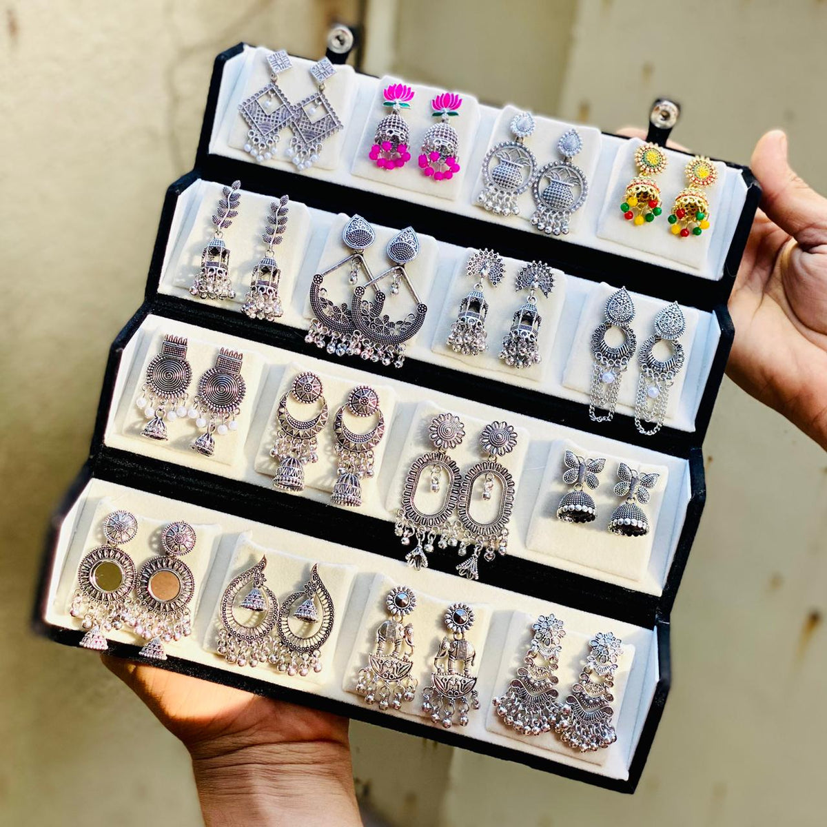 16 Pair Premium Oxidised Earrings Combo Box - Ratnaasya