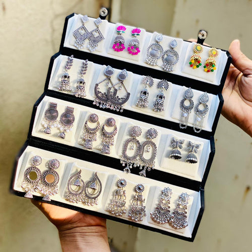 16 Pair Premium Oxidised Earrings Combo Box - Ratnaasya