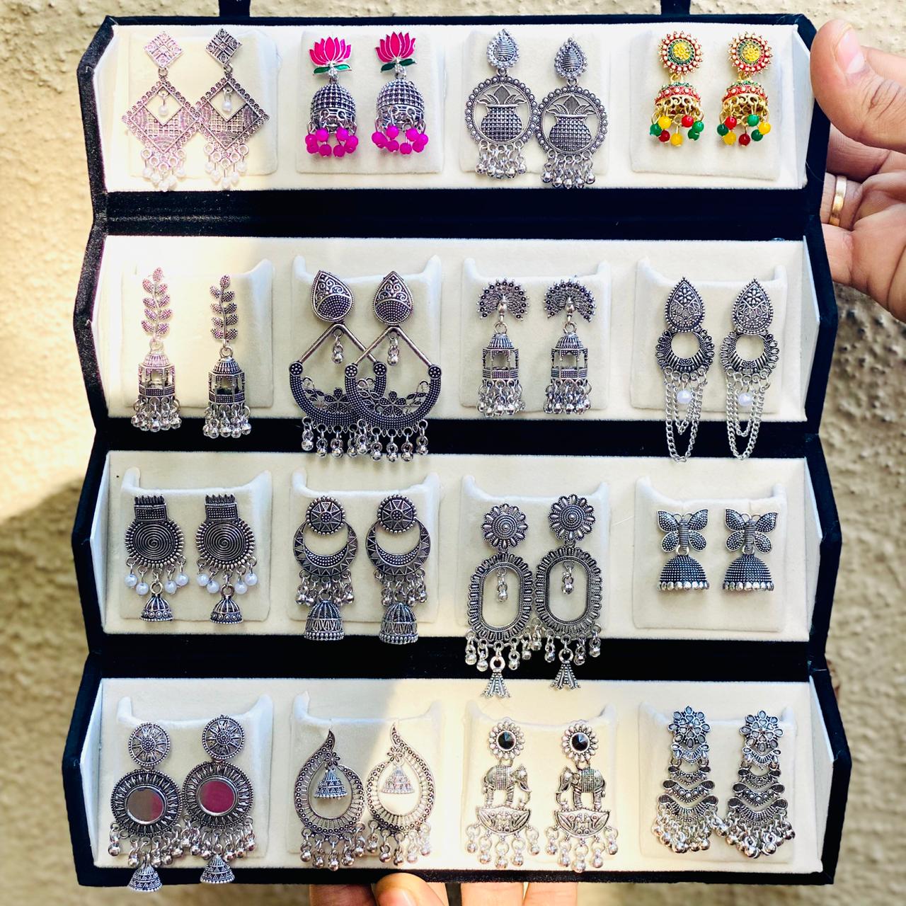 16 Pair Premium Oxidised Earrings Combo Box - Ratnaasya