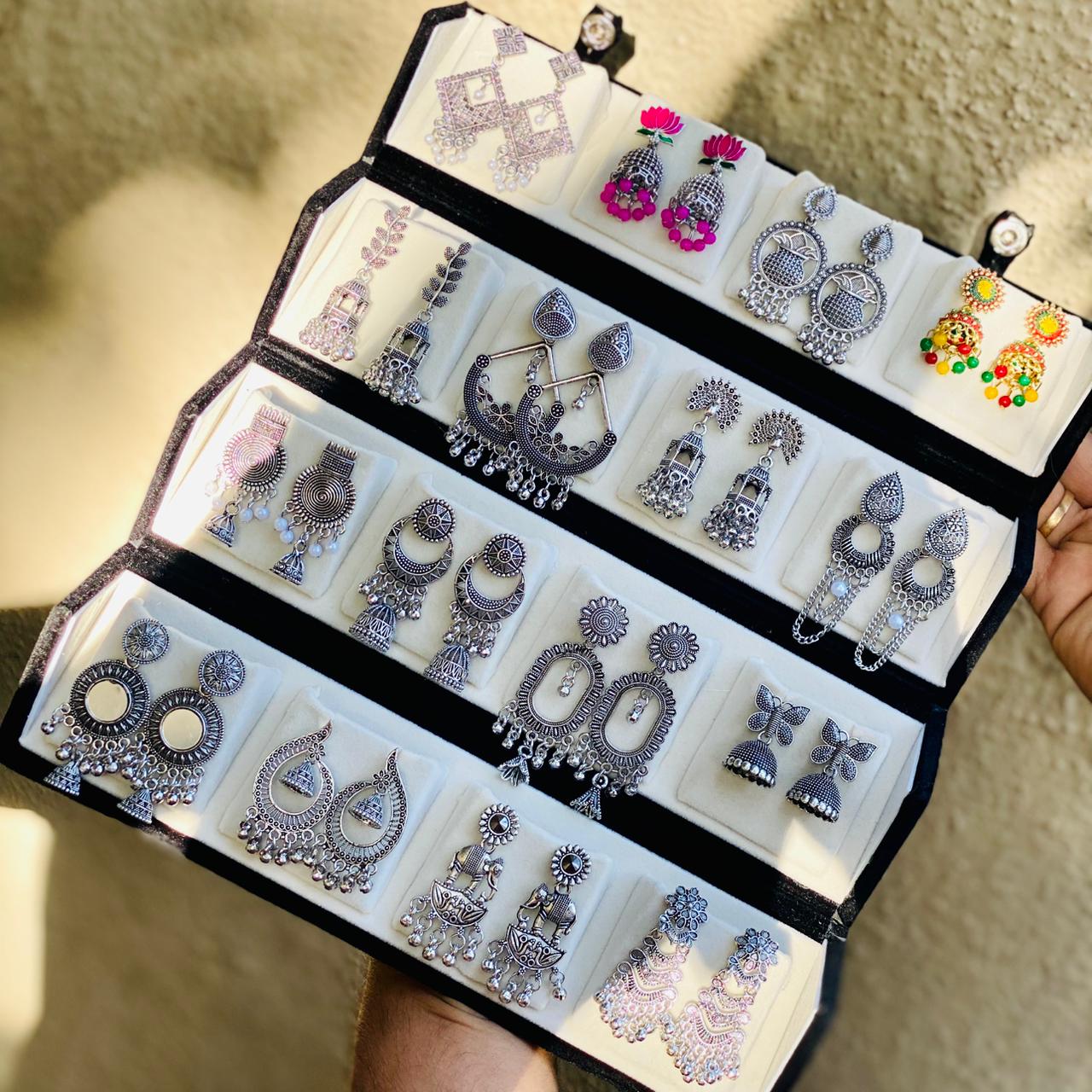 16 Pair Premium Oxidised Earrings Combo Box - Ratnaasya