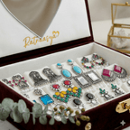 Set Of 12 Oxidized Designer Stud Earrings With Folding Jewelry Box - Ratnaasya