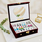 Set Of 12 Oxidized Designer Stud Earrings With Folding Jewelry Box - Ratnaasya