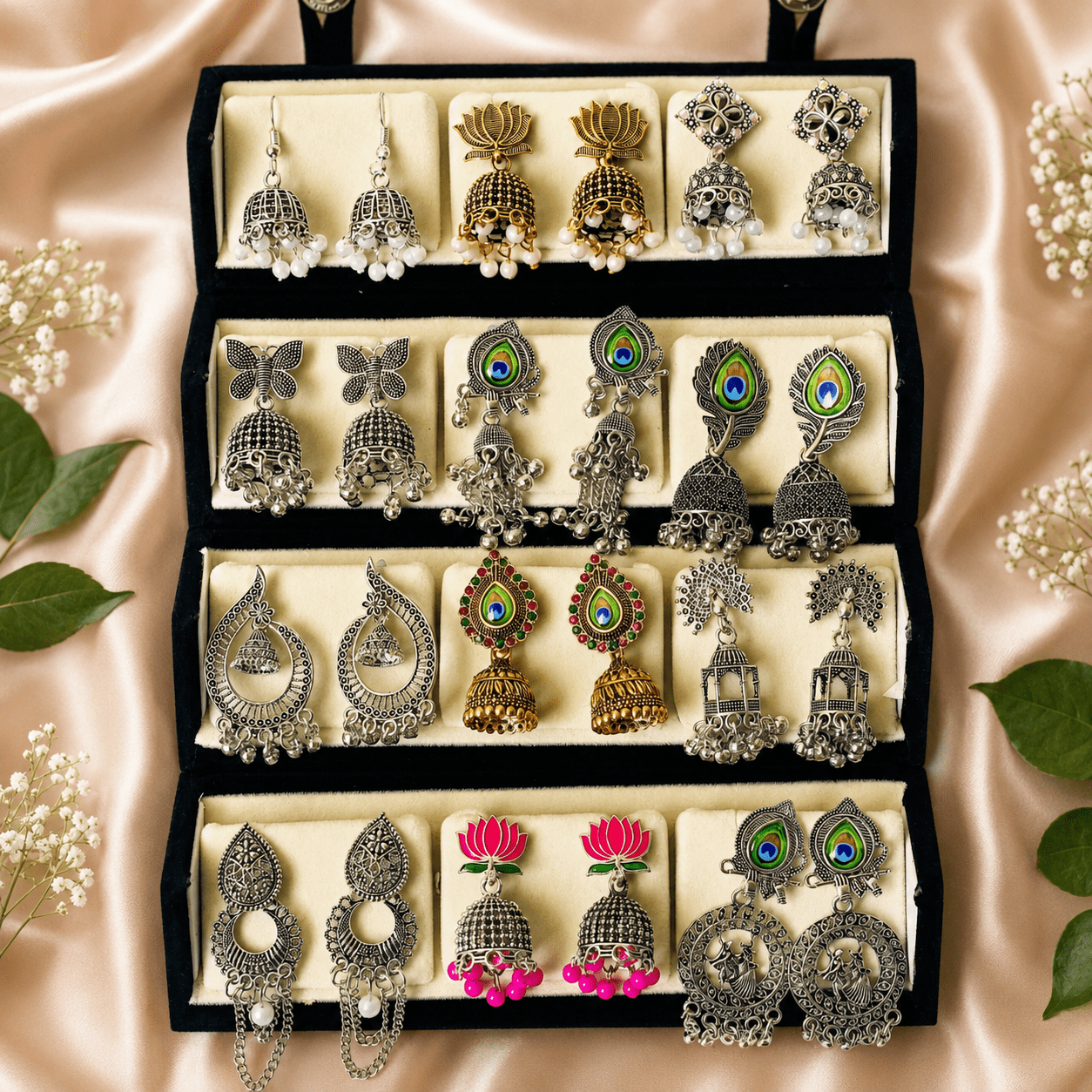 12 Pair Premium Jhumka Earrings Combo Box - Ratnaasya