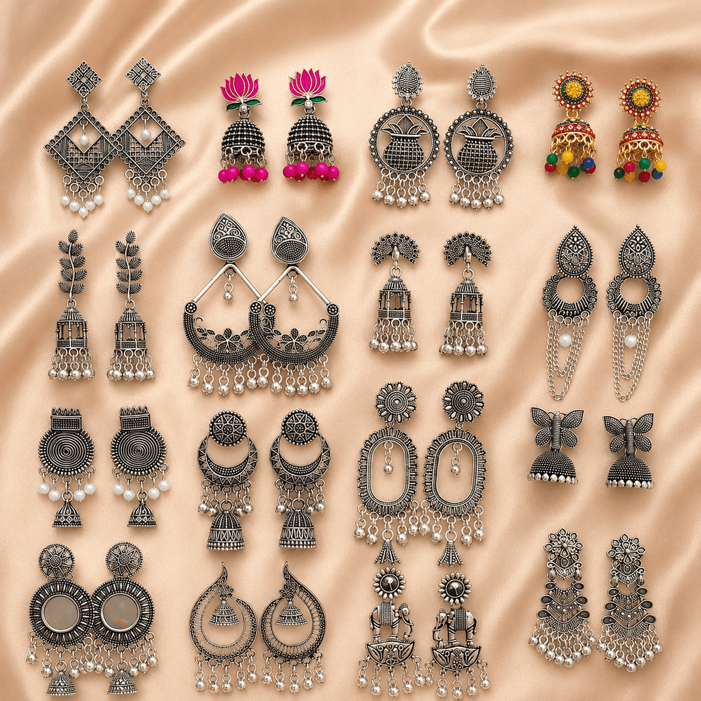 16 Pair Premium Oxidised Earrings Combo Box - Ratnaasya