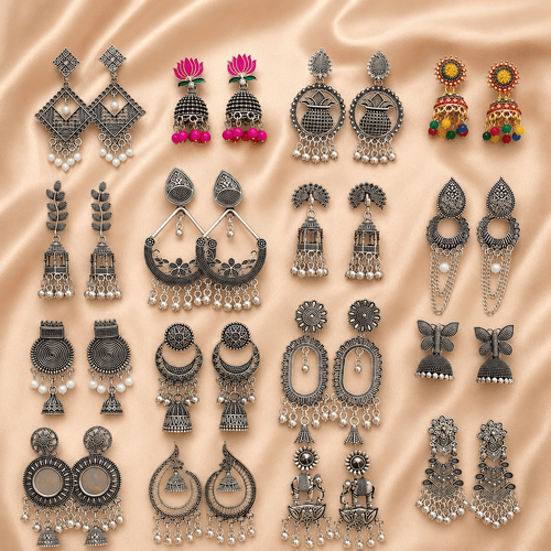 16 Pair Premium Oxidised Earrings Combo Box - Ratnaasya