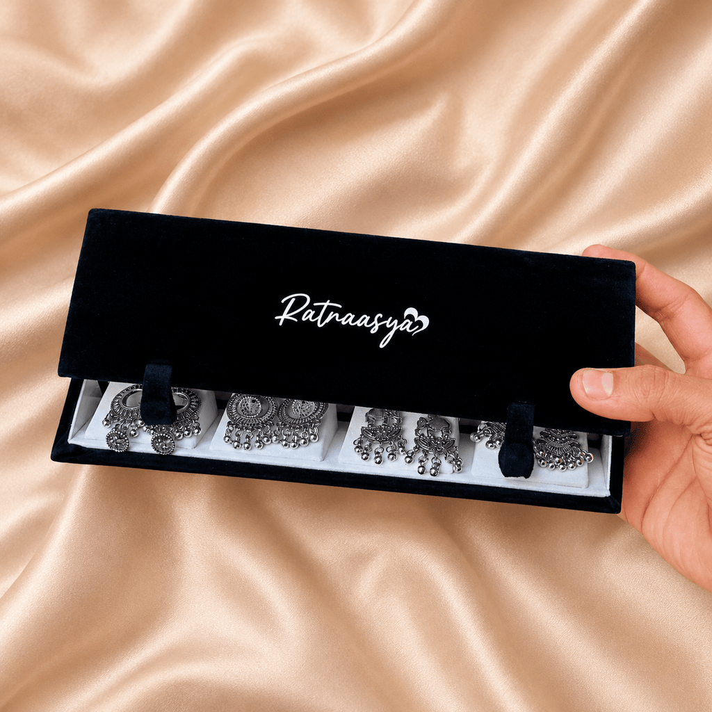 16 Pair Premium Oxidised Earrings Combo Box - Ratnaasya