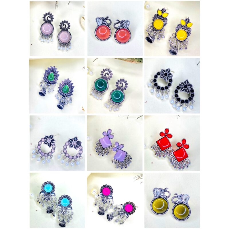 Rainbow jewels jhumka 12 pairs