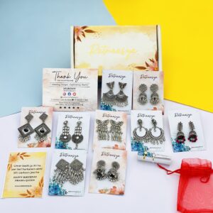 Ratnaasya 9 Pair Oxidized Jhumka Combo Box – Antique Silver Earrings Set for Women & Girls