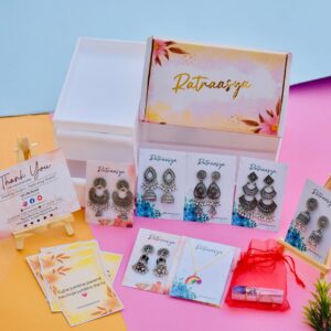 Traditional Oxidized Jewellery Combo – 6 Pairs Jhumkas, 1 Chain Pendant & 1 Ring