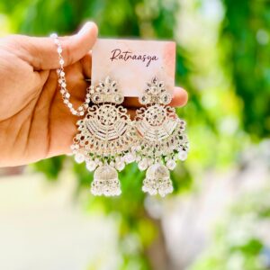 Oxidised Silver Pearl Jhumka Earrings