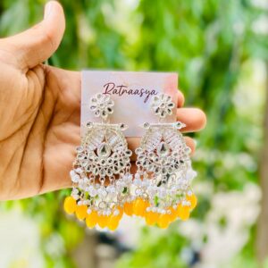 Yellow Beads Oxidised Jhumka Earrings