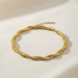 Twisted gold chain bracelet with spiral design, premium gold-plated women’s jewelry