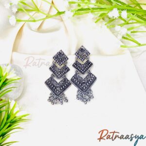 Layered Chevron Oxidized Dangler Earrings