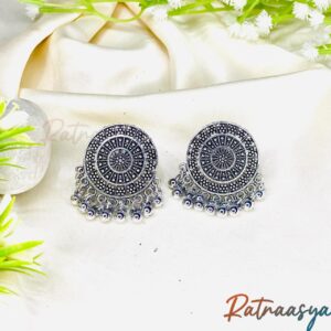 Heritage Mandala Oxidised Circular Stud Earrings